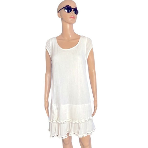 Tiana B. White shirt sleeve textured boho midi dress size 12 - Picture 1 of 11